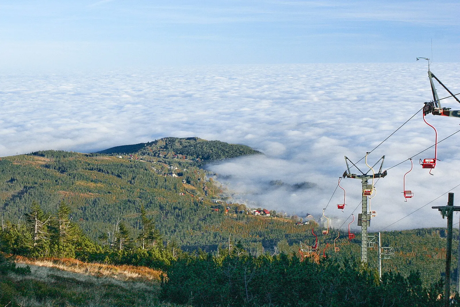 Temperature inversion - Karpacz, view from Kopa, Karkonosze, Poland.