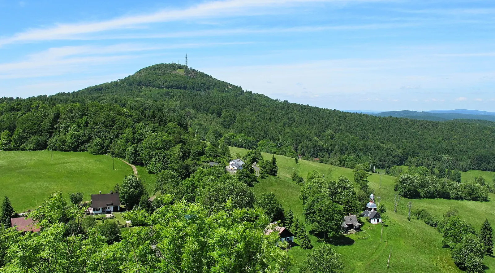 View from ruins of the Tolštejn Castle towards the hill Jedlová, landscape park Lužické hory in Děčín District